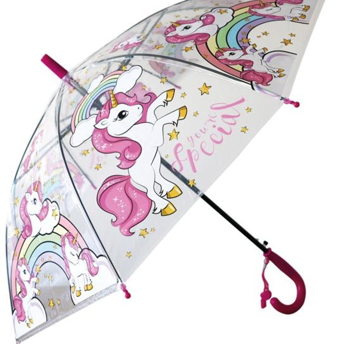 Parapluie licorne bâton automatique, transparent
