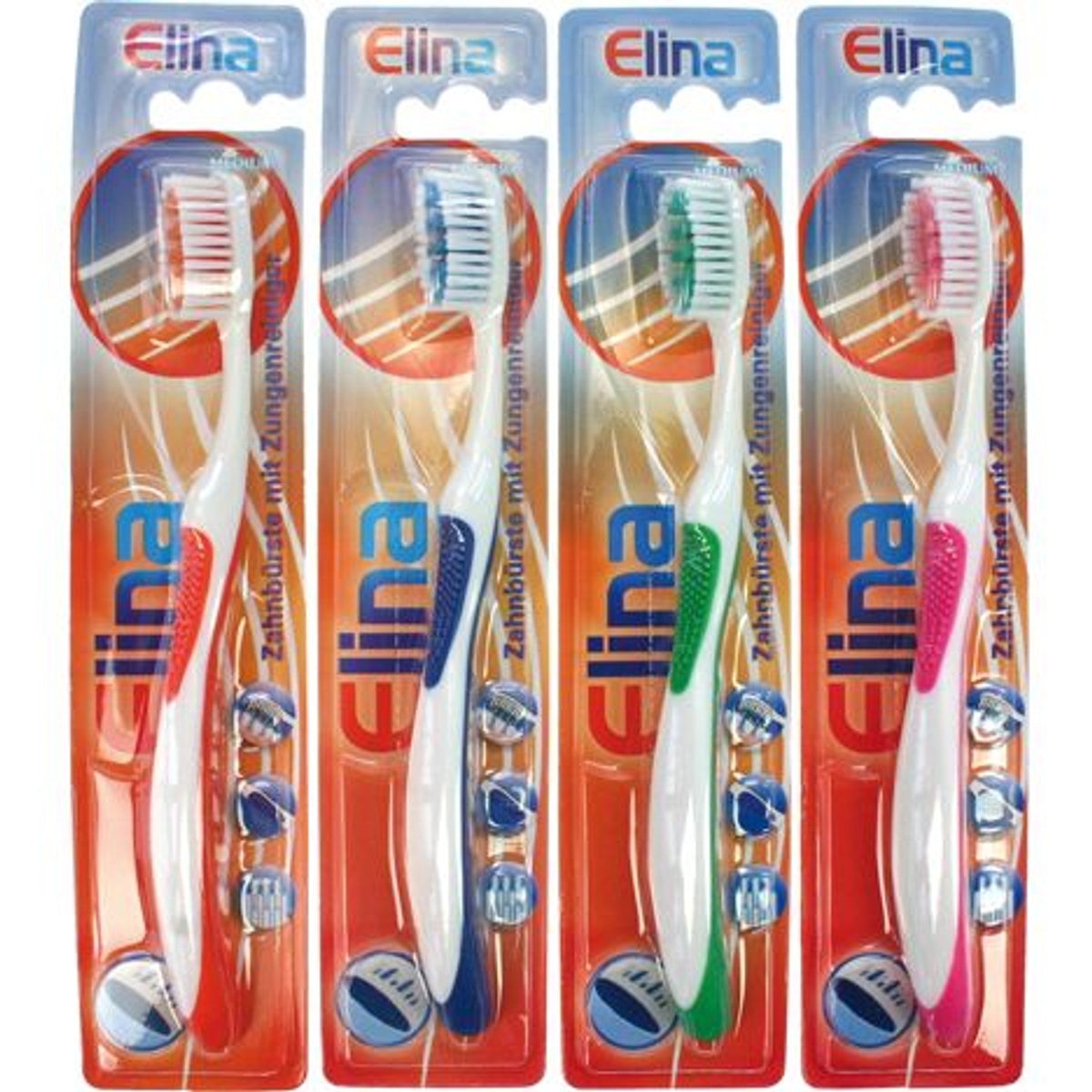 Brosse à dents Elina 1 pièce avec gratte-langue antidérapant
