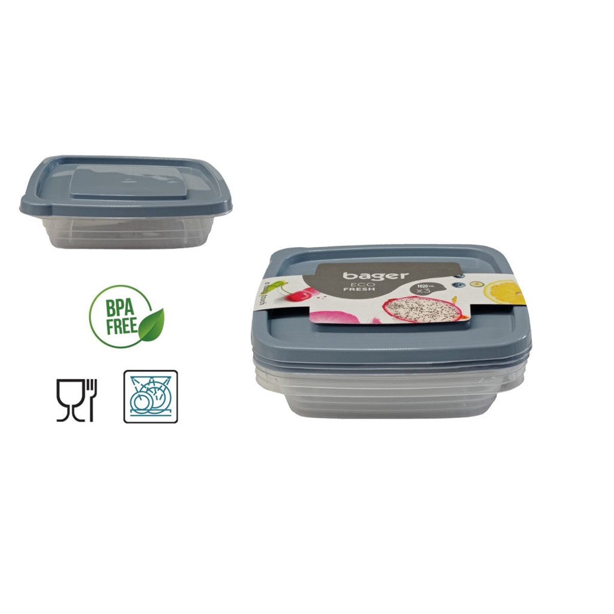 Ensemble de 3 boîtes de rangement rectangulaires 1,02 L – Eco-Fresh
