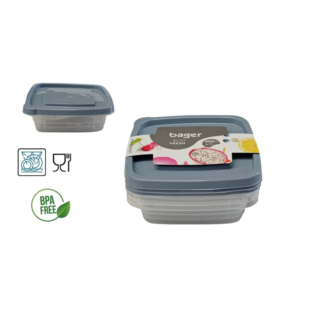 Ensemble de 3 boîtes de rangement carrées 990 ml – Eco-Fresh