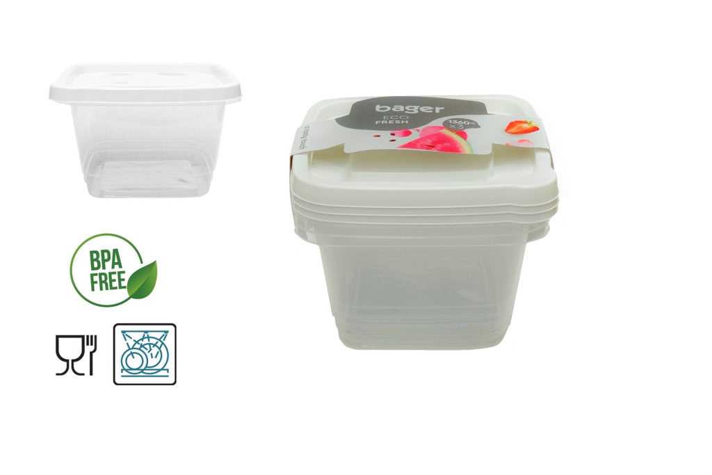 Ensemble de 3 boîtes de rangement carrées 1,36 L – Eco-Fresh
