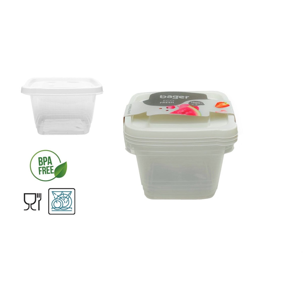 Ensemble de 3 boîtes de rangement carrées 1,36 L – Eco-Fresh