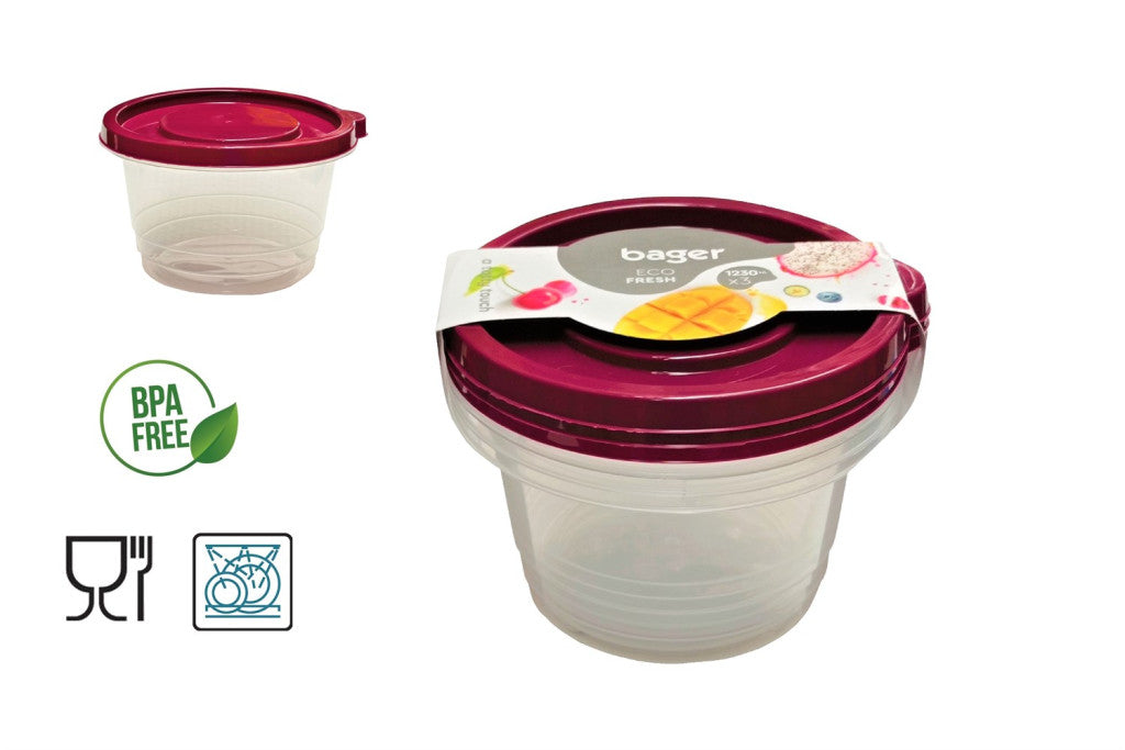 Ensemble de 3 boîtes de rangement rondes 1,23 L