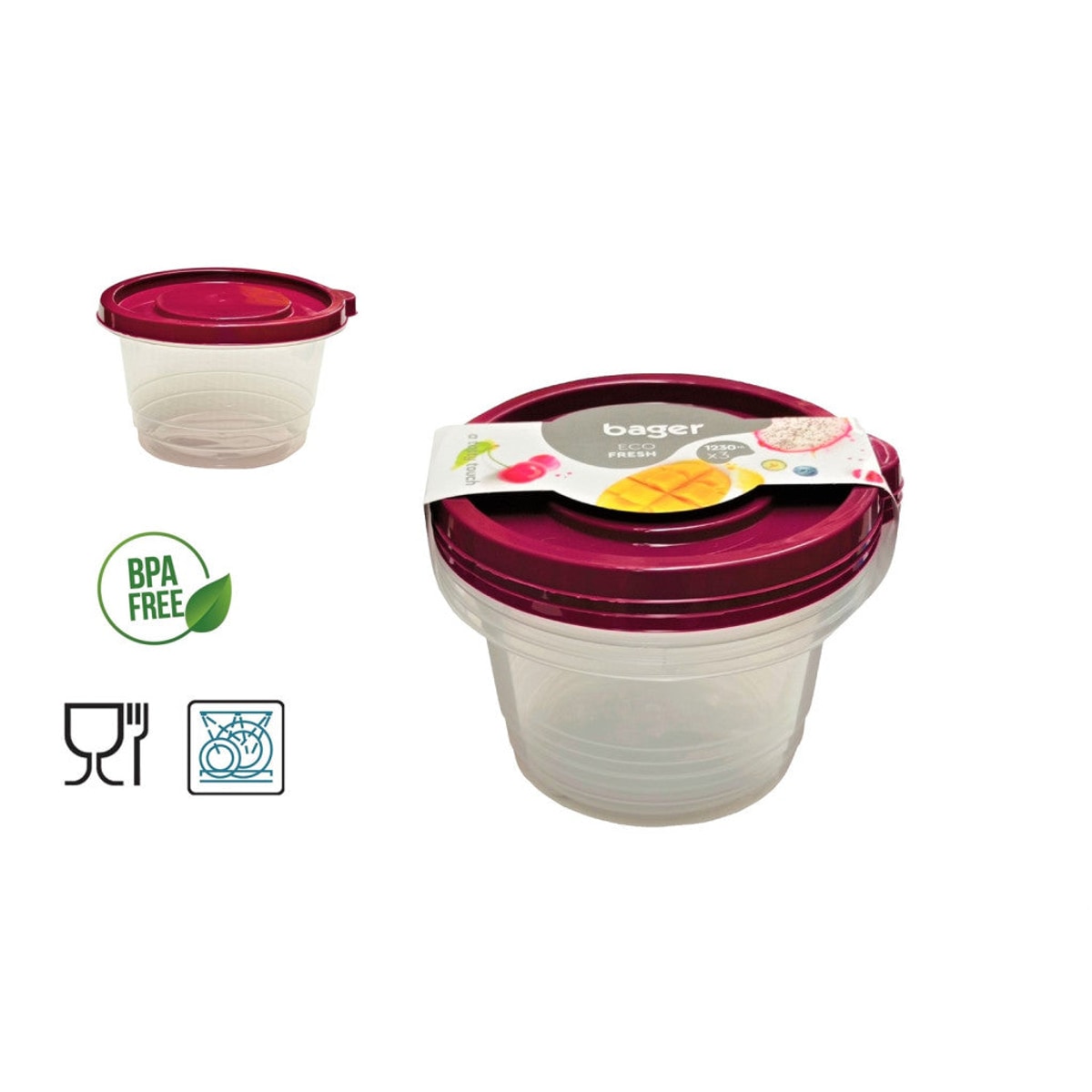 Ensemble de 3 boîtes de rangement rondes 1,23 L
