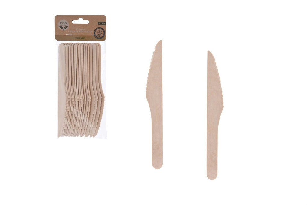 🔪 Couteaux en bois de bouleau – Lot de 20 (16,5 cm)