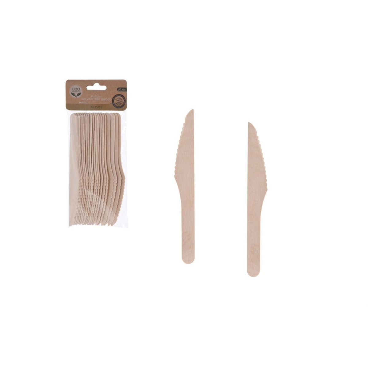 🔪 Couteaux en bois de bouleau – Lot de 20 (16,5 cm)