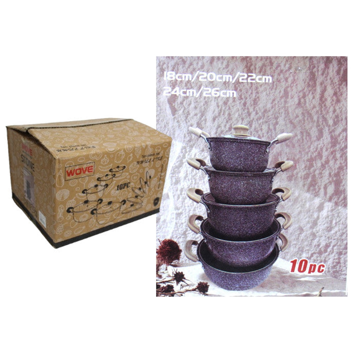 Lot de pots avec couvercles, 10 pièces (18/20/22/24/26 cm)