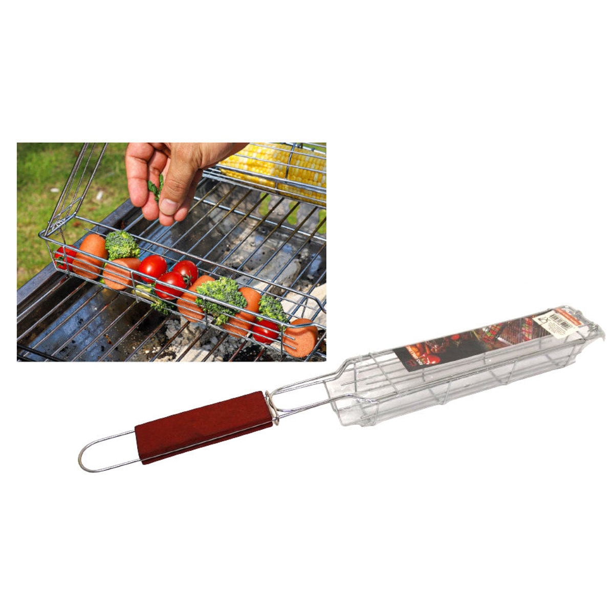 Grille de cuisson avec manche en bois 50,5x6x4,5 cm