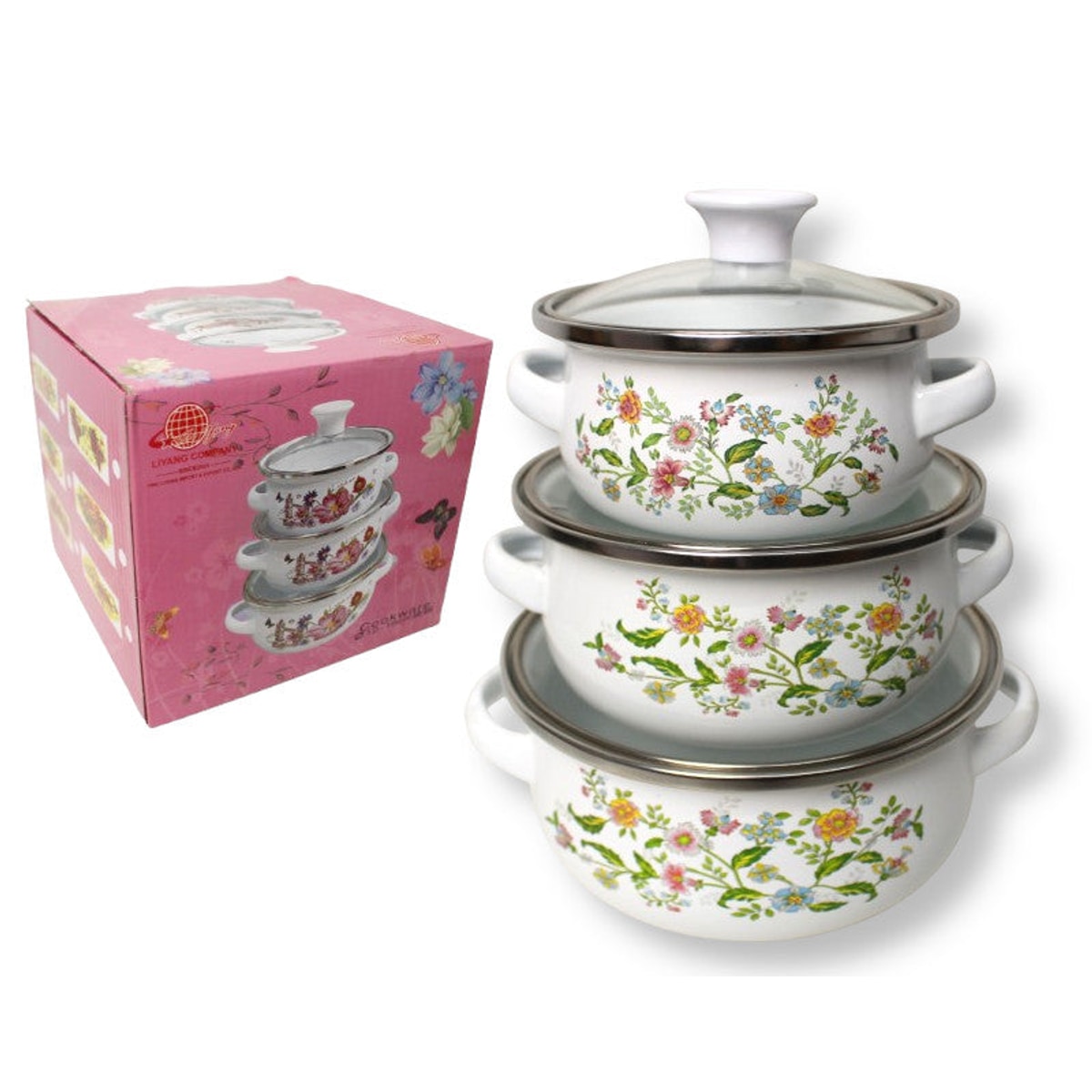 Pots émaillés, lot de 3, 12, 14 et 16 cm