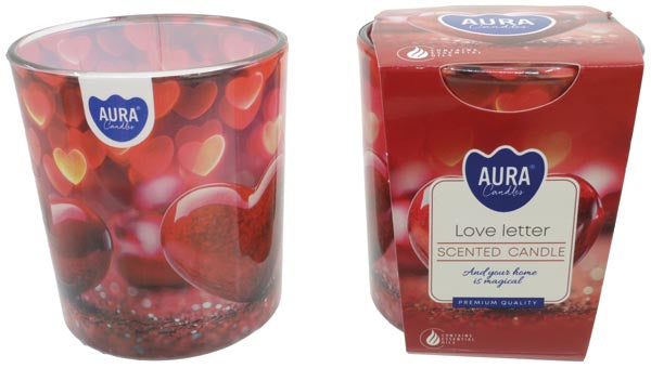Bougie parfumée, verre à motif « Amour », 100 g de cire, 7 x 8 cm