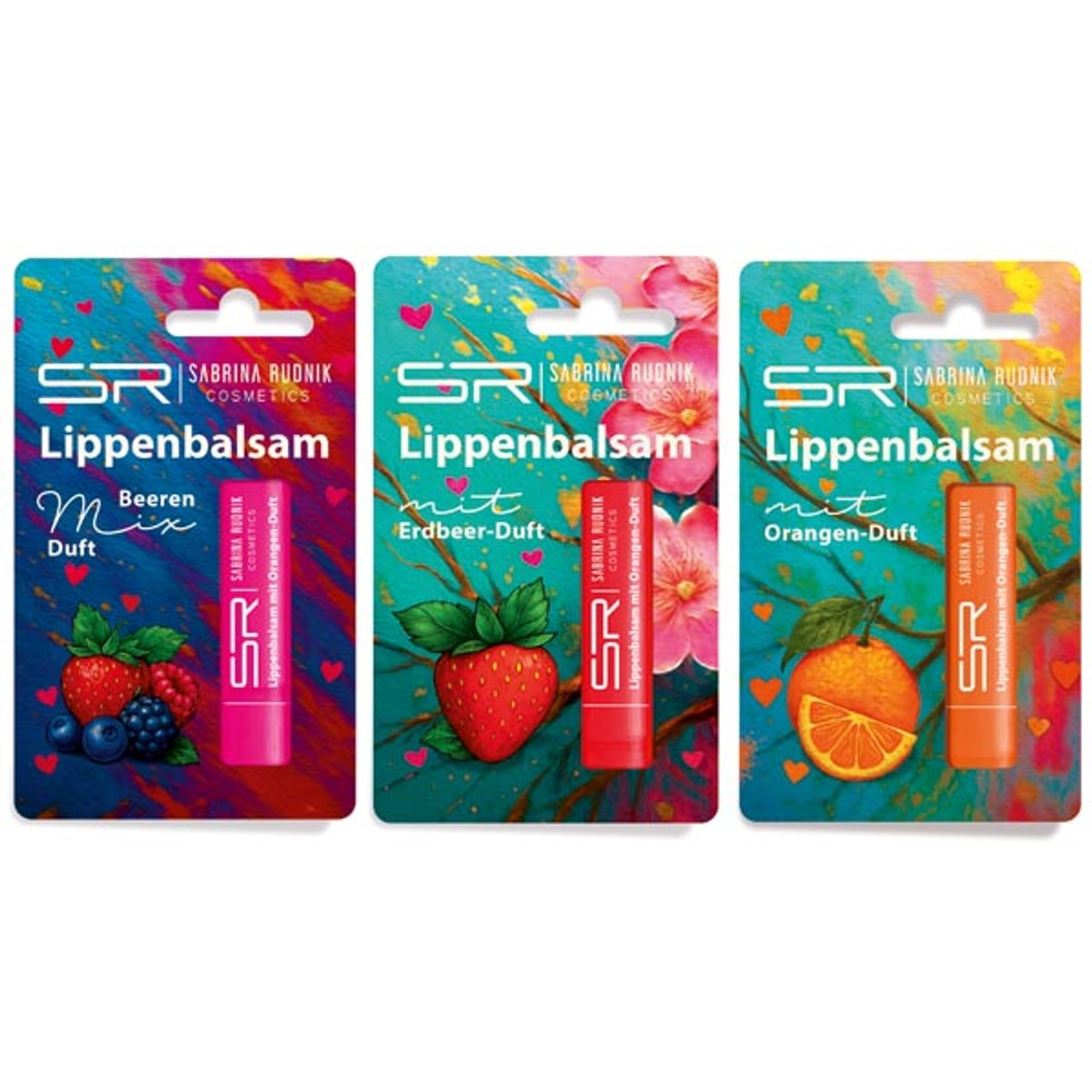Baume à lèvres, parfum fruité, 3 couleurs assorties, 4,5 g