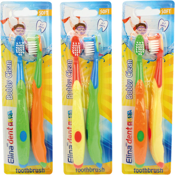 Brosse à dents Elina, lot de 2, pour enfants de 4 à 7 ans, 15,5 cm