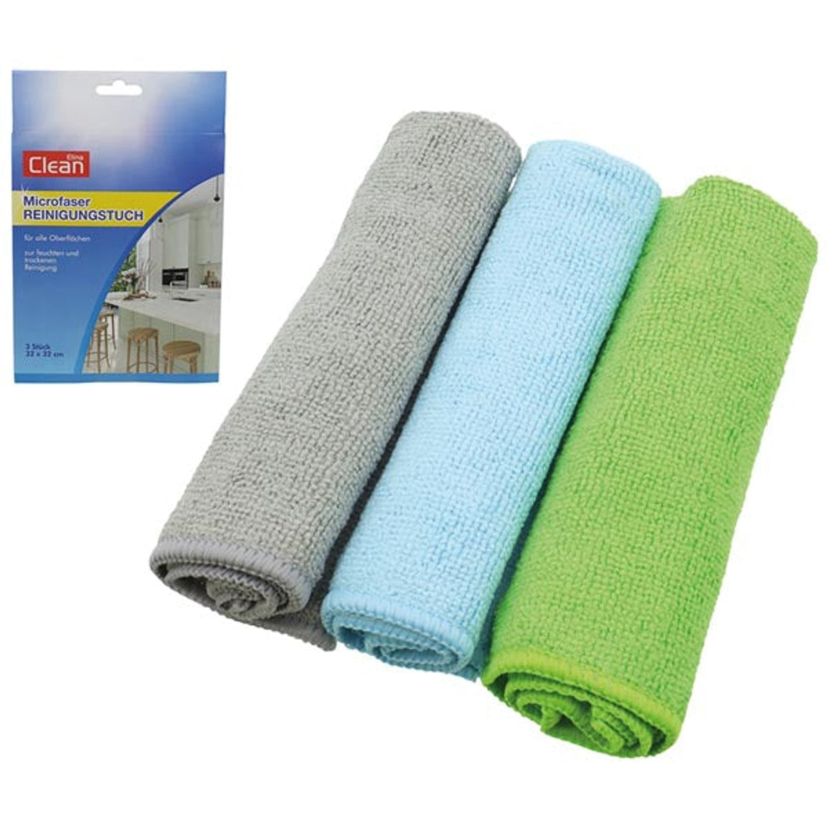 Chiffons en microfibre CLEAN, lot de 3, 32 x 32 cm, en boîte colorée