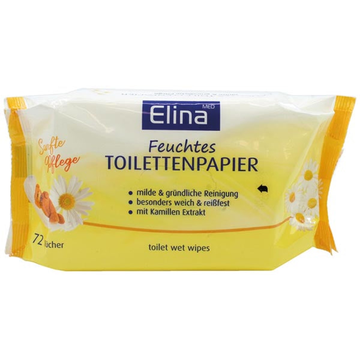 Papier toilette humide Elina, 72 rouleaux, camomille, 18 x 12 cm