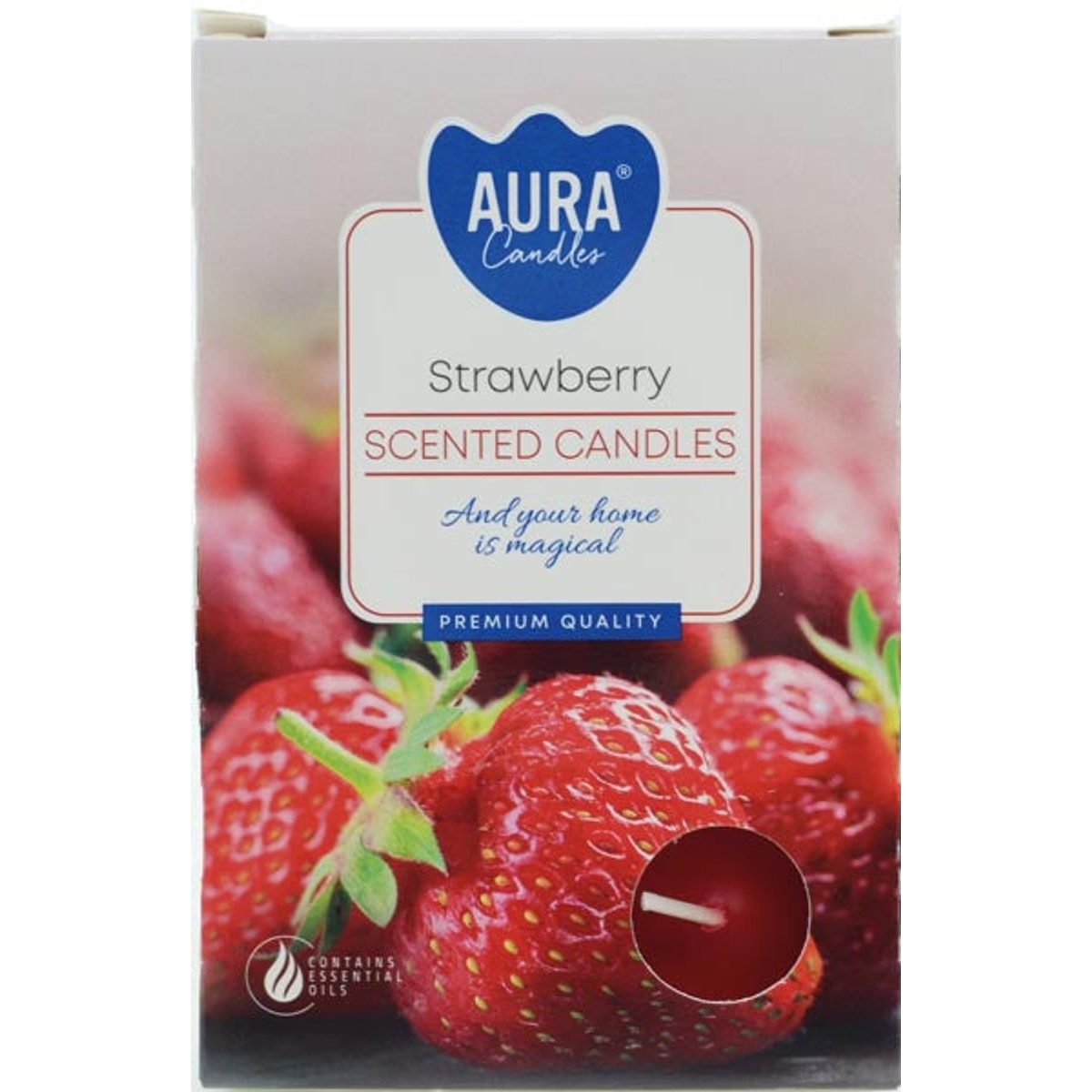 Bougies chauffe-plat parfumées à la fraise, paquet de 6, dans une boîte pliante