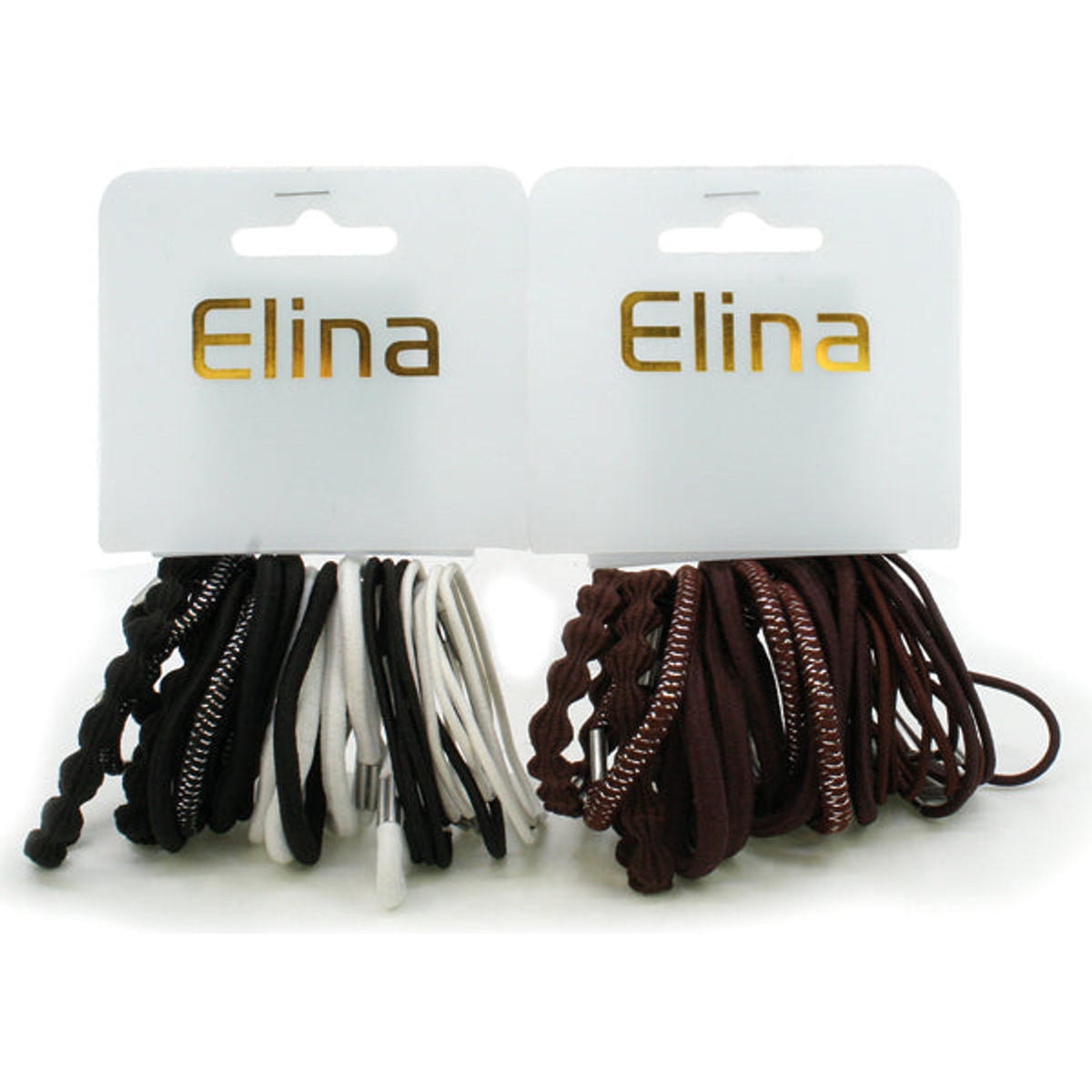 Élastiques à cheveux Elina, 24 pièces, résistances assorties, marron et noir.
