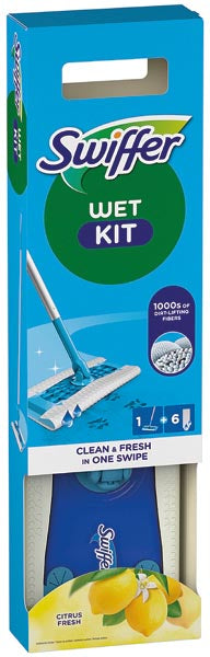 Kit de démarrage Swiffer pour sols, manche bleu + 6 lingettes