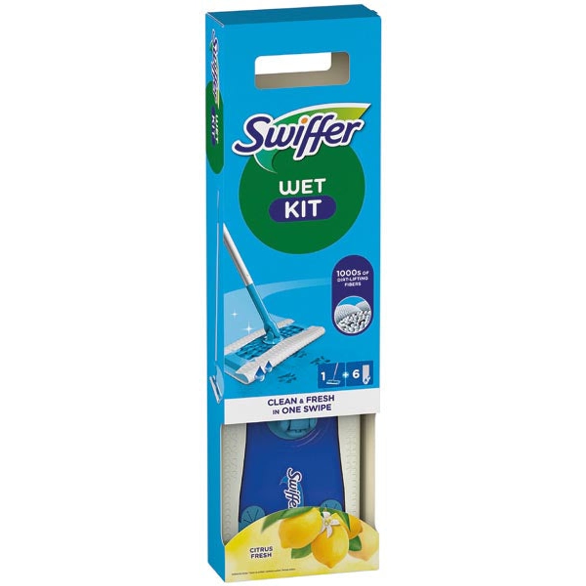 Kit de démarrage Swiffer pour sols, manche bleu + 6 lingettes