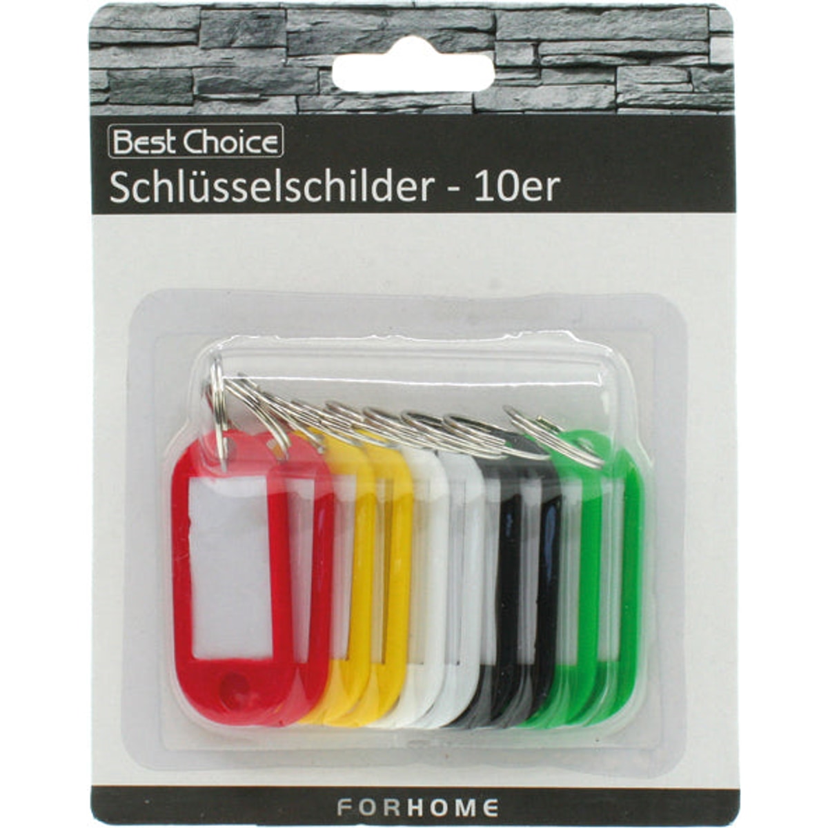 Porte-clés, lot de 10, 5 cm, couleurs assorties, sur carton
