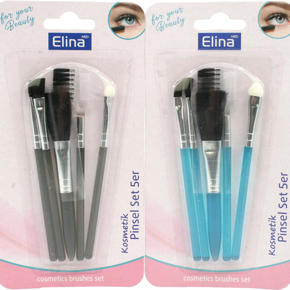 Ensemble de 5 pinceaux cosmétiques Elina sur carte, environ 10 cm