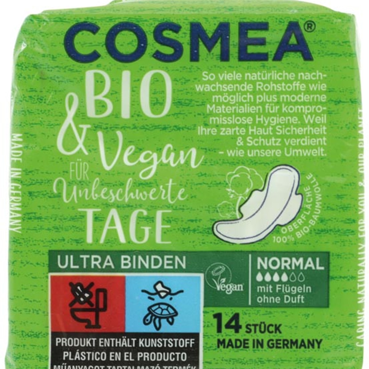 Serviettes hygiéniques Cosmea Ultra Normal avec ailettes, paquet de 14