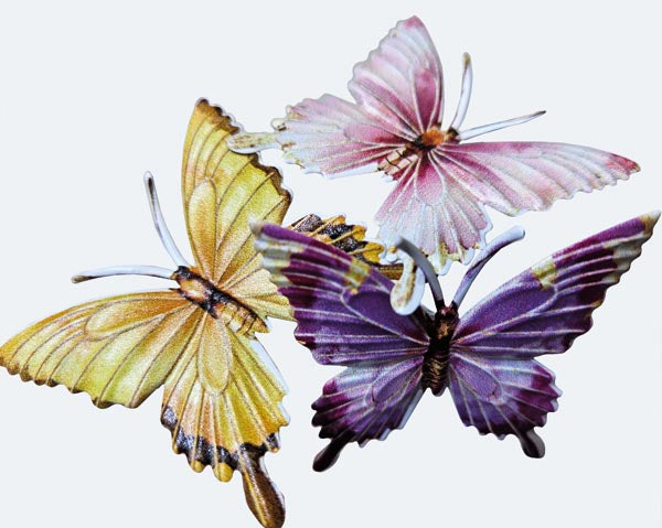 Tige florale papillon, élégamment peinte à la main, 6 x 5,5 x 26 cm