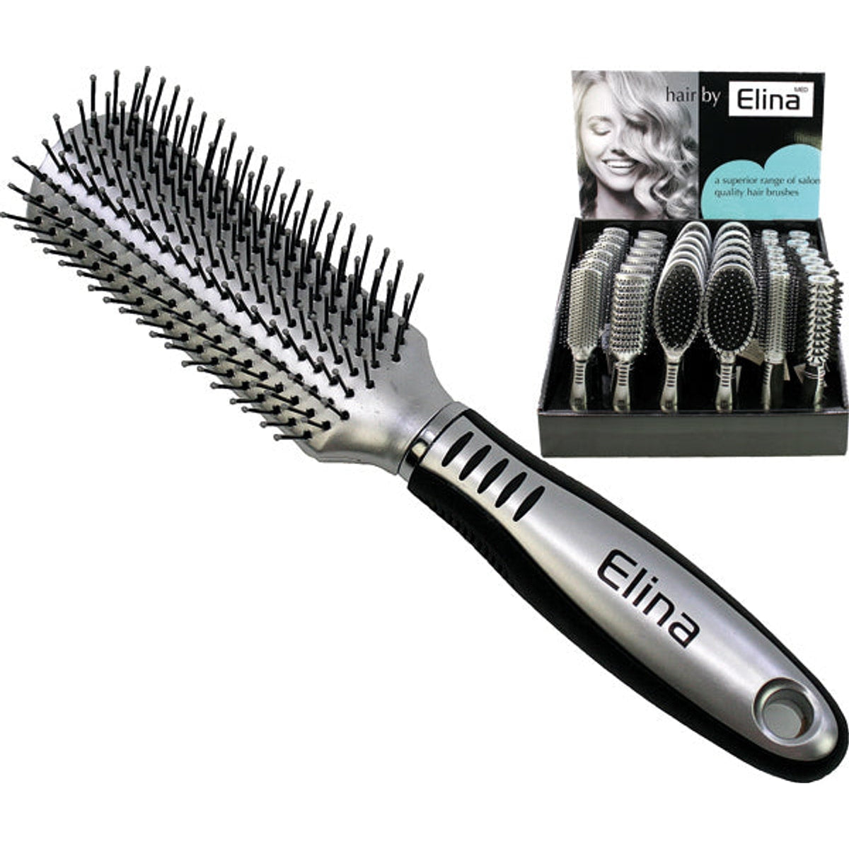 Brosse à cheveux en caoutchouc. Manche 22-24 cm. Disponibilité : 6 pièces assorties.