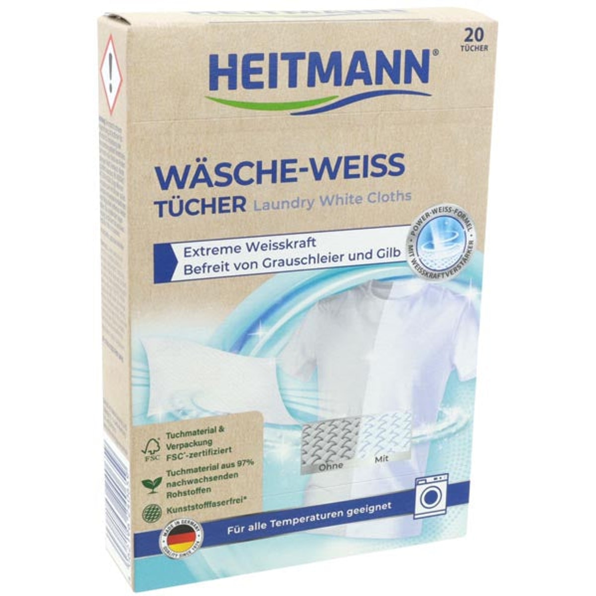 Feuilles blanchissantes pour le linge Heitmann, 20 pièces