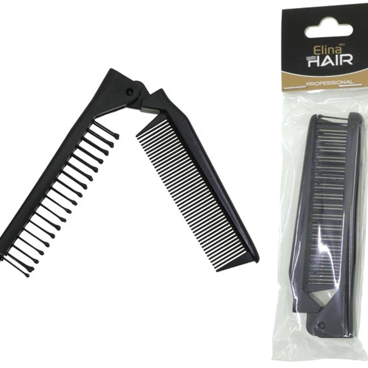 Brosse à cheveux et peigne pliables, 21 x 2,6 x 1,3 cm, noirs