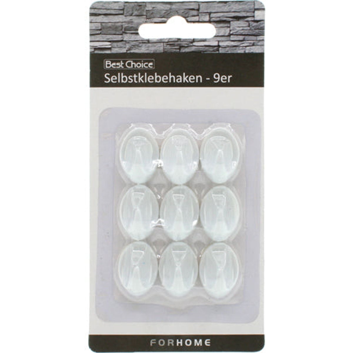 Crochets autocollants blancs, 2,5 cm, 9 pièces sur carte