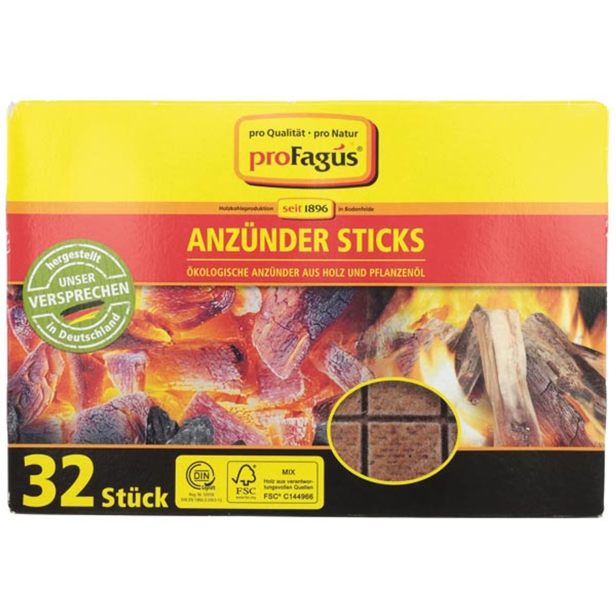 Allume-charbon écologique pour barbecue, 32 cubes, certifié 100 % FSC