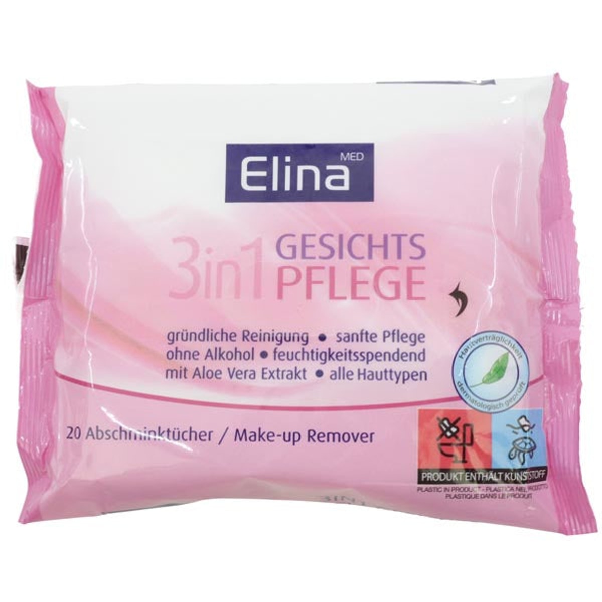Lingettes démaquillantes Elina, paquet de 20, 20 x 21 cm