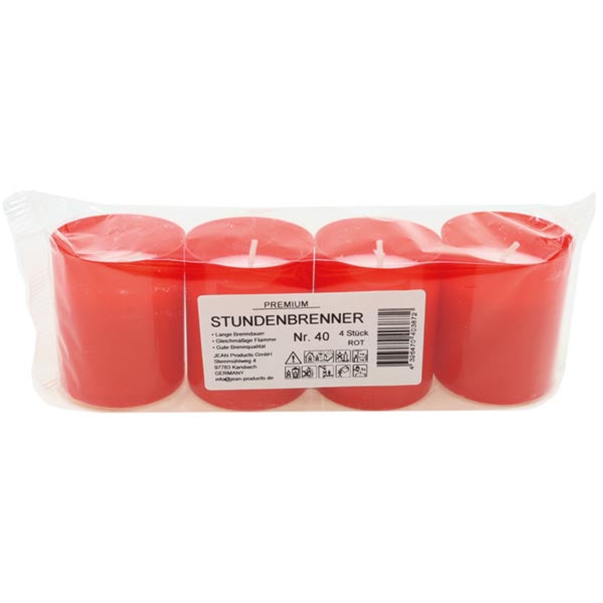 Brûleur de bougie funéraire n° 40 rouge, lot de 4