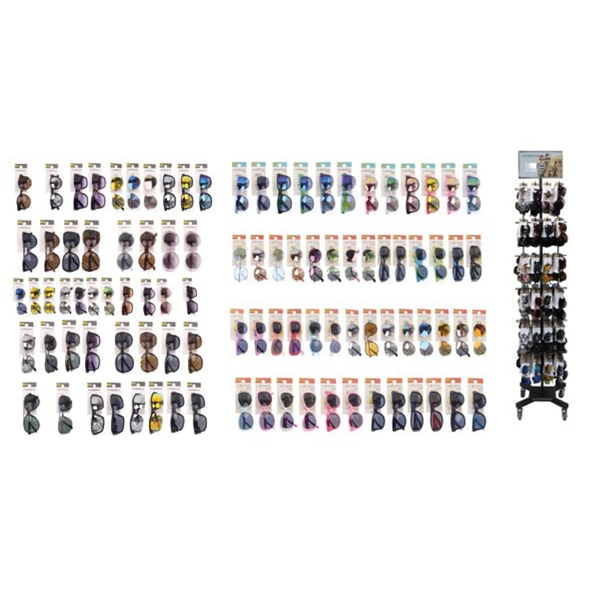 Présentoir de 288 lunettes de soleil, 40 couleurs assorties