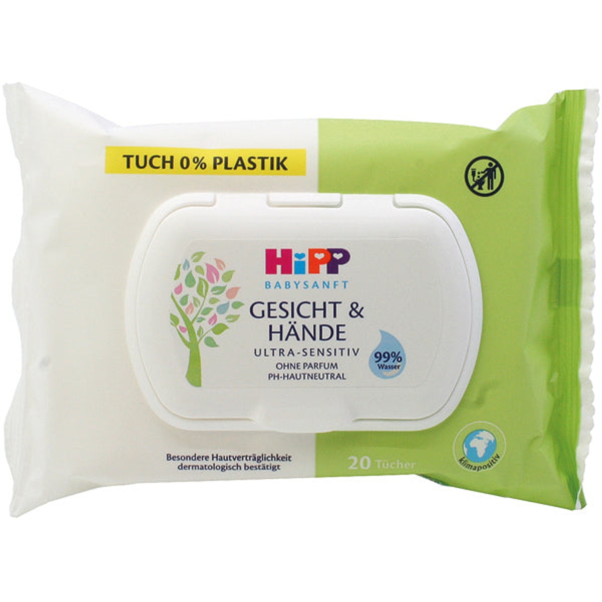 Lingettes douces Hipp Baby, paquet de 20, pour le visage et les mains
