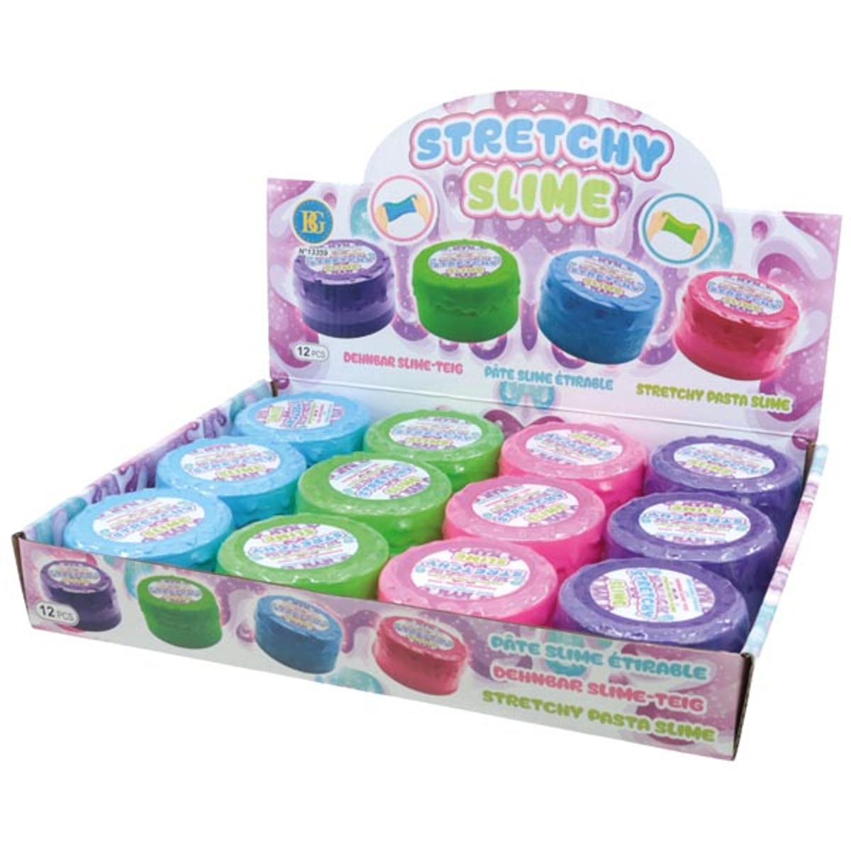 Slime extensible 85 g, 7 cm, 4 couleurs assorties