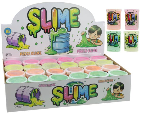 Slime 80 g en boîte cylindrique, couleurs assorties, dans une boîte présentoir