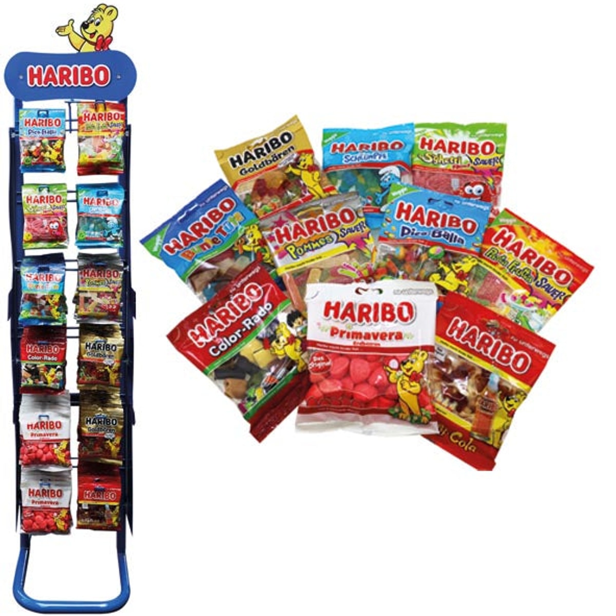 Haribo 100/85 g, assortiment de 10 sachets + présentoir offert