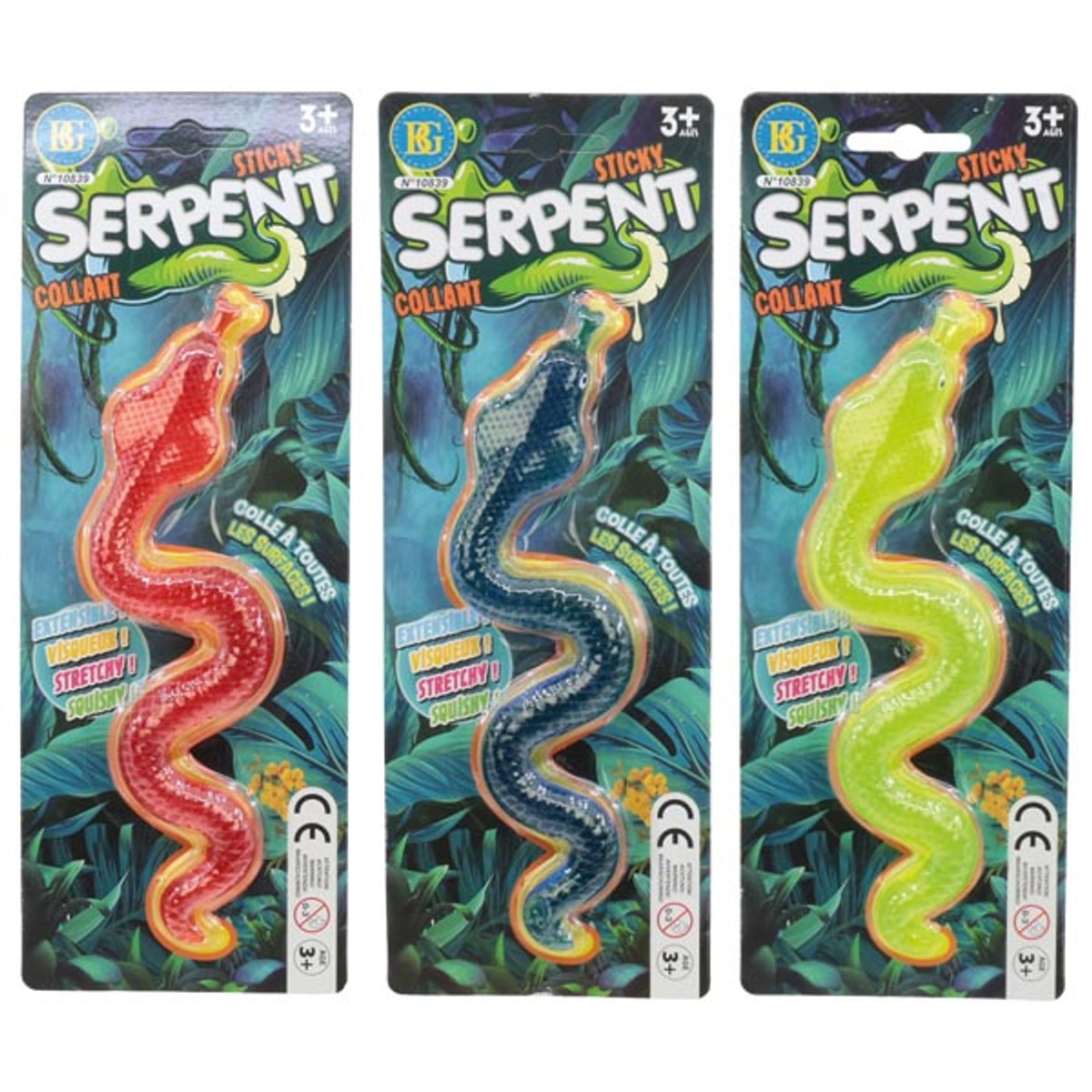 Sticky Snake XL 23 cm, 4 couleurs assorties, sur carte