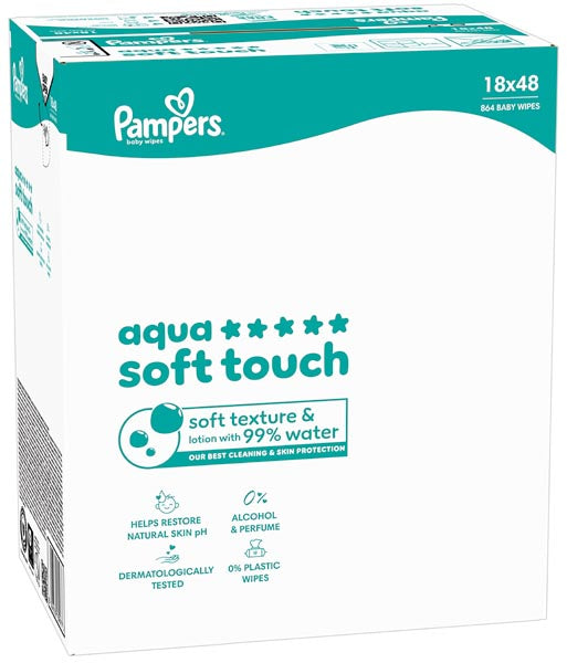 Lingettes pour bébé Pampers Aqua Soft Touch 18 x 48