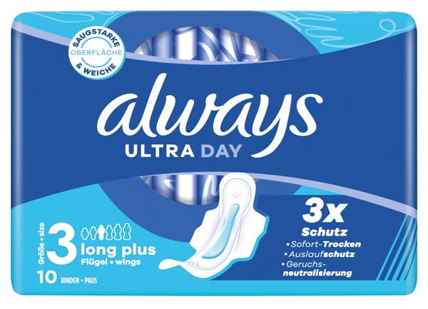 Serviettes hygiéniques Always Ultra Thin Long Plus, paquet de 10