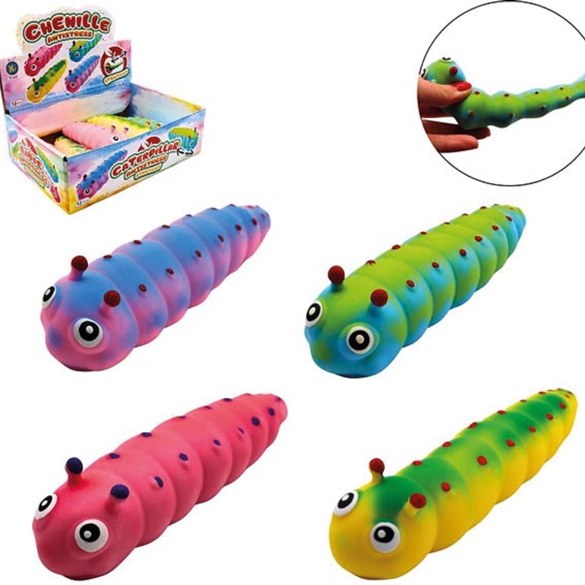 Chenille anti-stress, 4 variétés assorties, format XL 16 cm (présentoir)