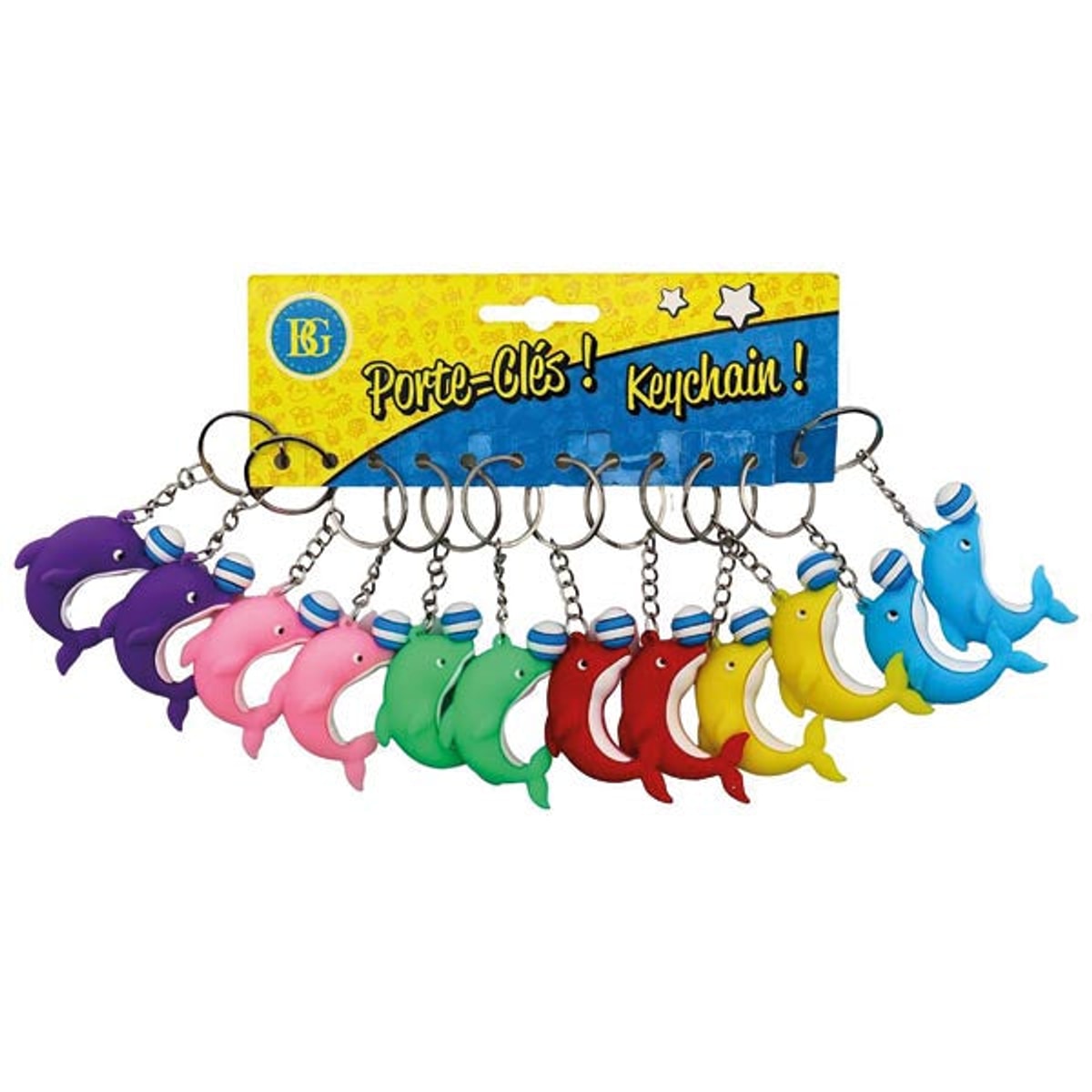 Porte-clés dauphin, 6 couleurs assorties, 6 cm