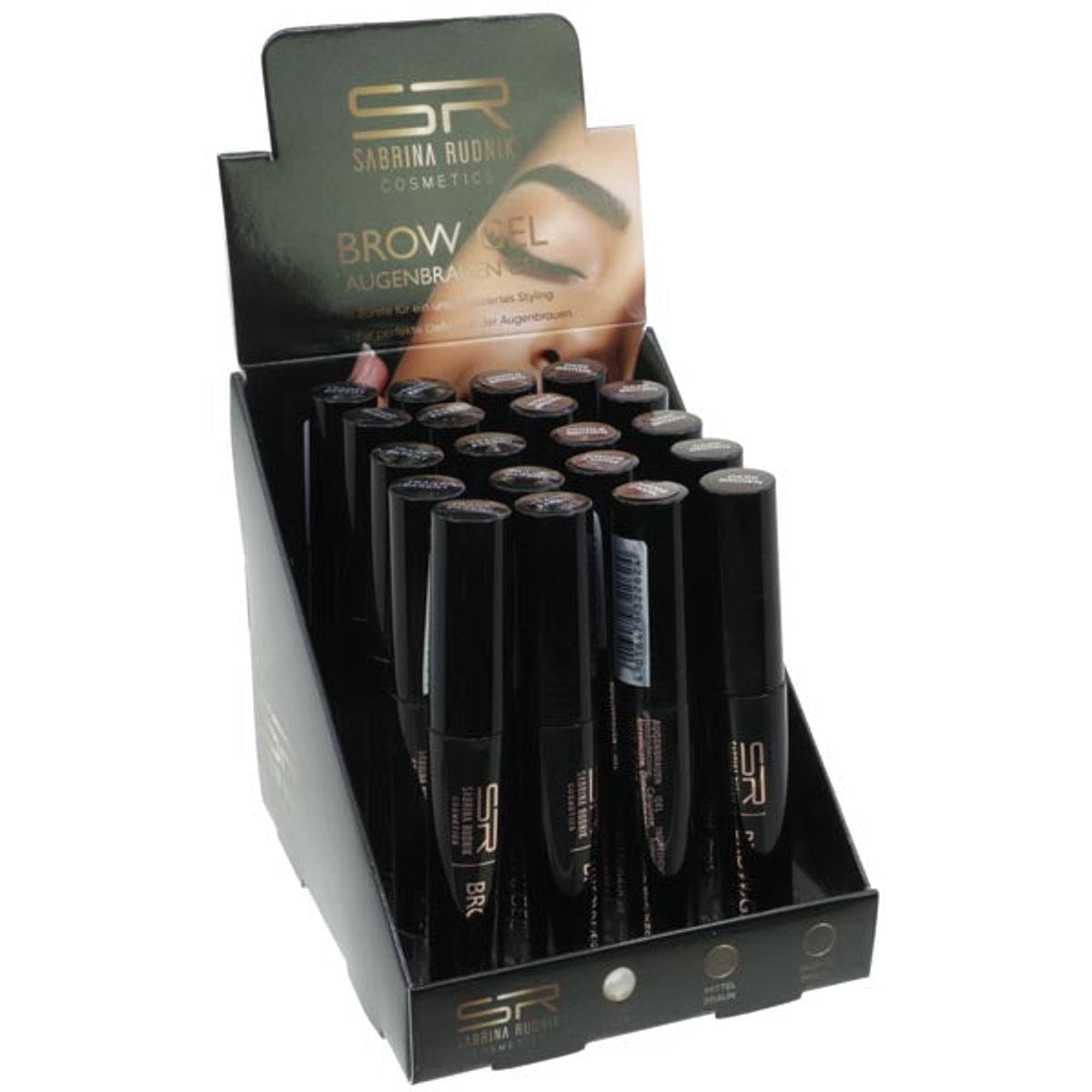 Gel cosmétique pour sourcils, 3 couleurs assorties, présenté dans un étui