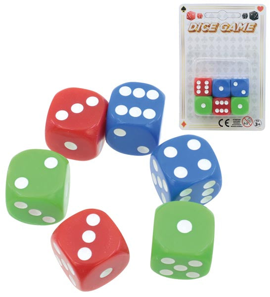 Jeu de 6 dés de couleurs assorties sur une carte