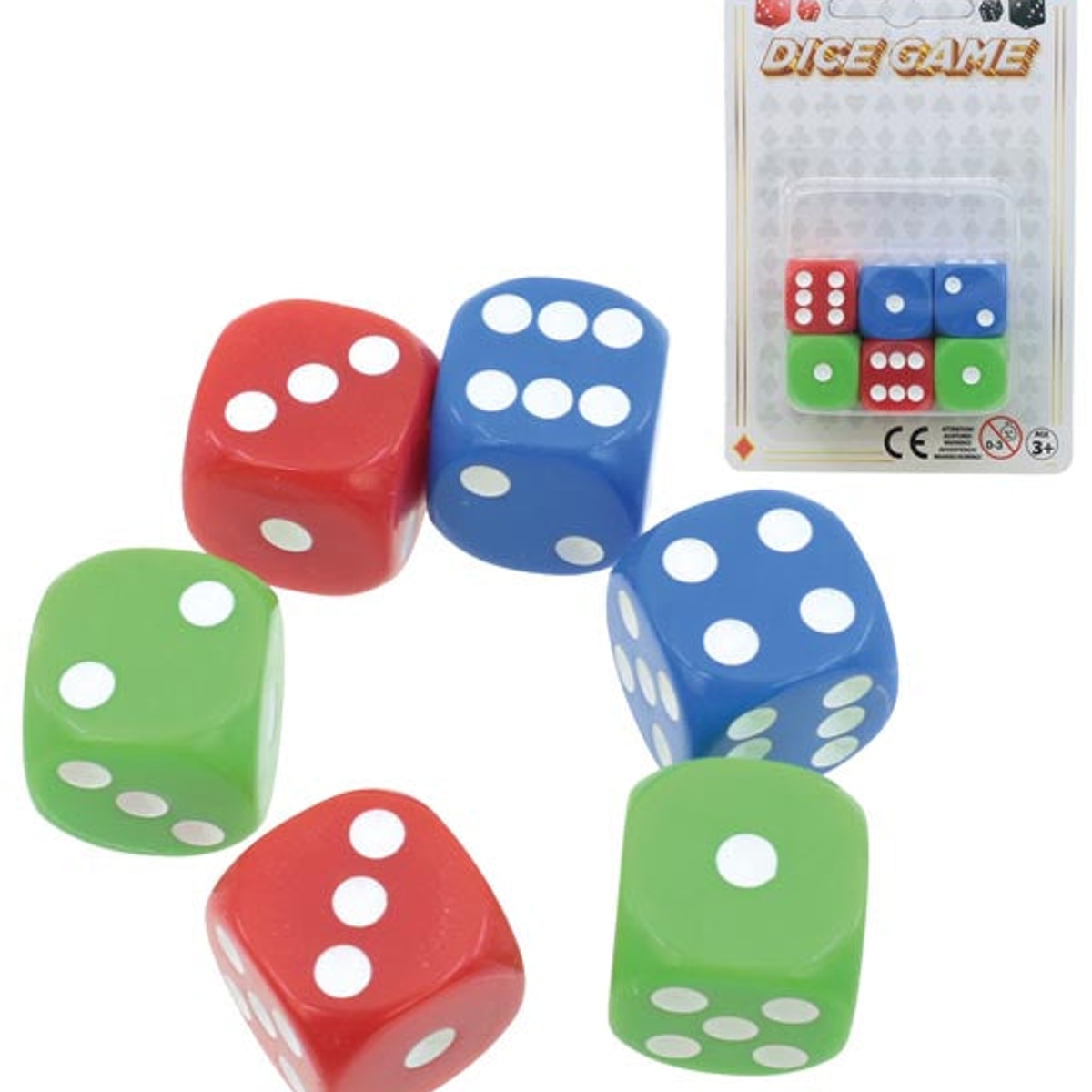 Jeu de 6 dés de couleurs assorties sur une carte