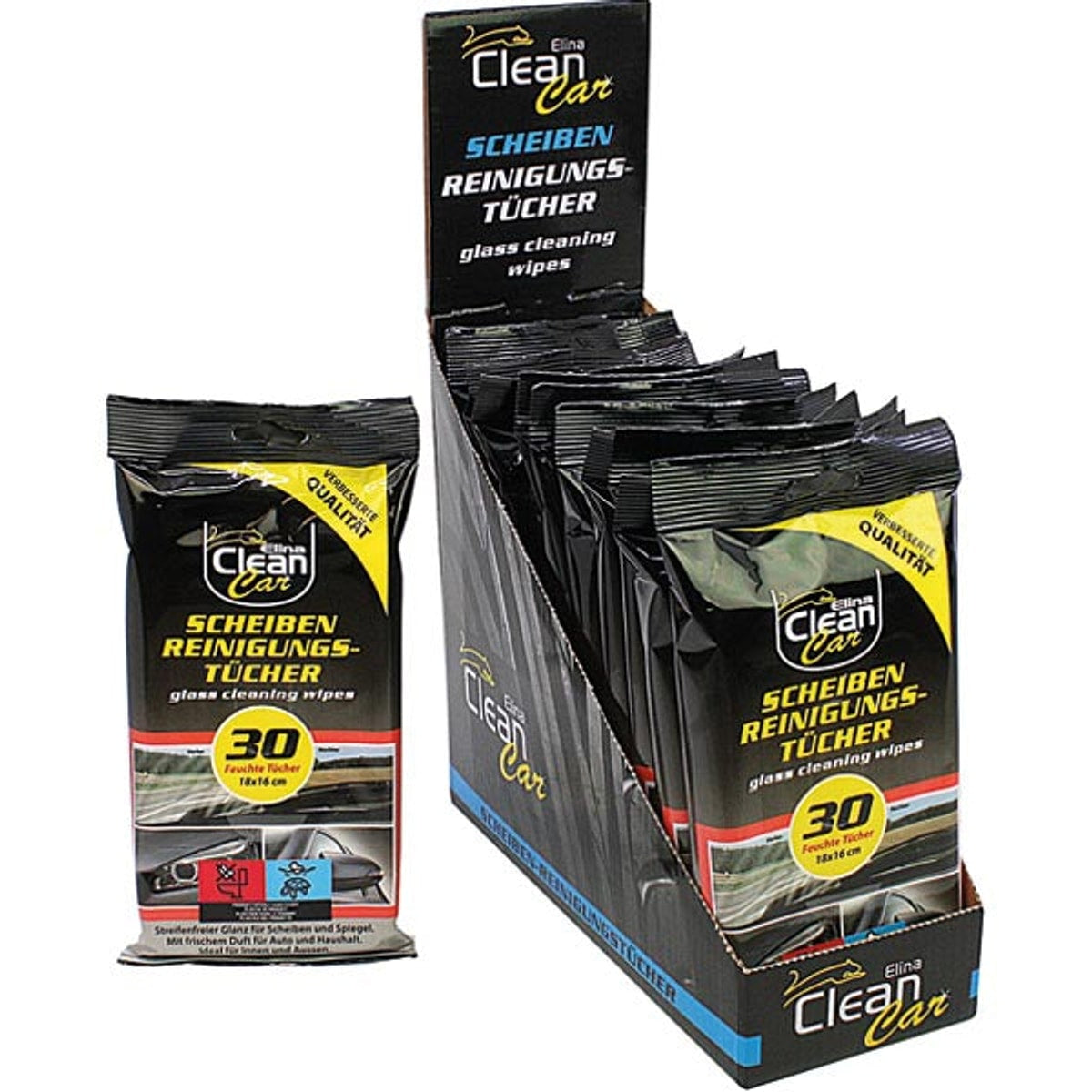 Lingettes nettoyantes pour voiture CLEAN, paquet de 30, 18 x 16 cm