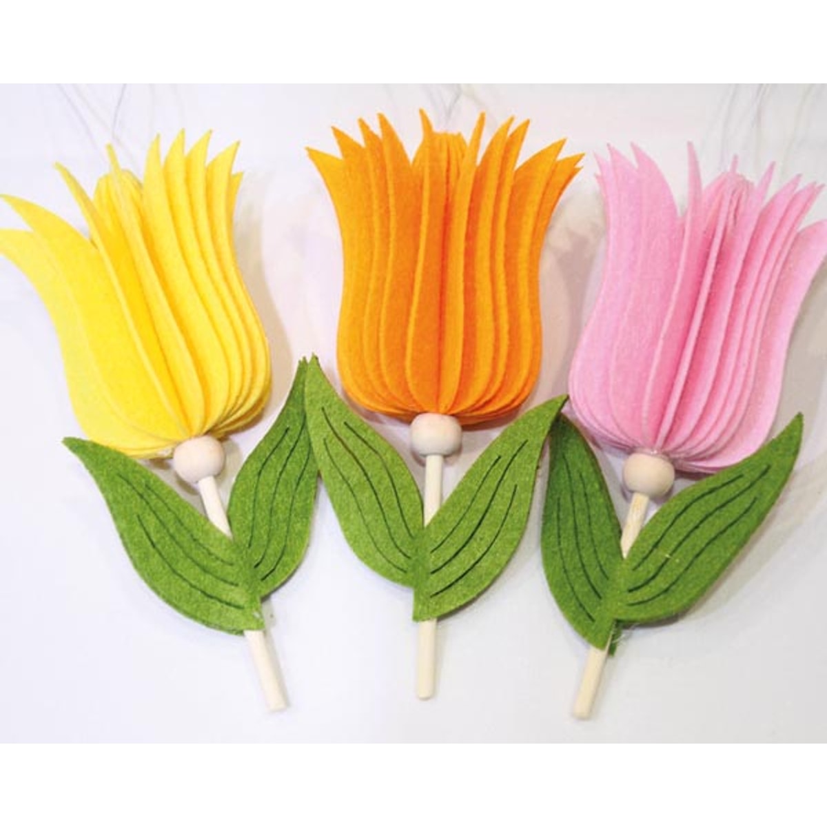 Tulipe décorative en feutrine avec fleur en forme d'éventail, 13 x 6 cm