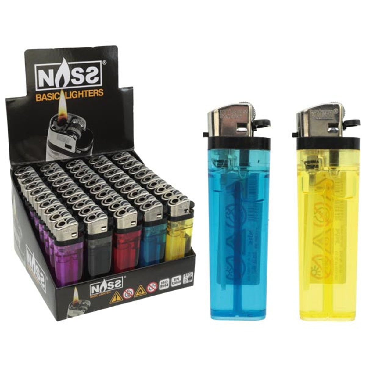 Briquet jetable à molette à silex, transparent, lot de 5 assortis.
