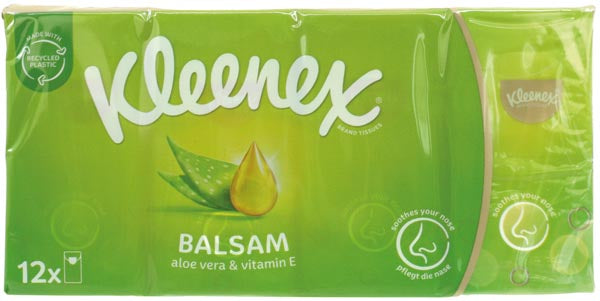 Mouchoirs en papier Kleenex Balsam 4 plis, paquet de 12